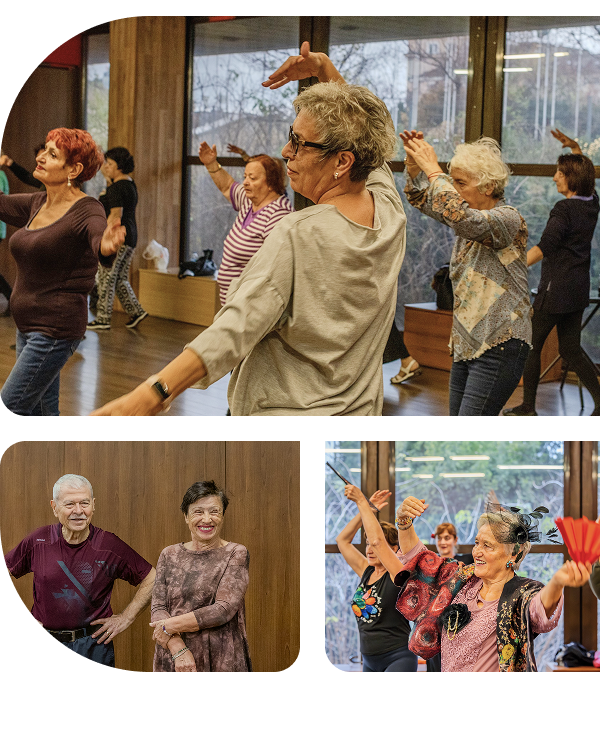 Happy elder people dancing and smiling